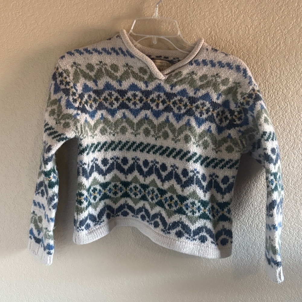 VTG Abercrombie & Fitch Patterned V-Neck Sweater - Blue, Green, Cream